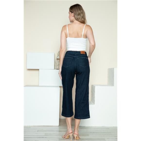 NWT ⭐ Just Dropped! ⭐ NWT Judy Blue Side Seam Braid Detail Crop Wide Leg Jeans - Picture 9 of 11